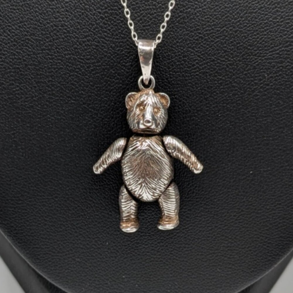 Sterling Silver Teddy Bear Pendant with Articulating joints